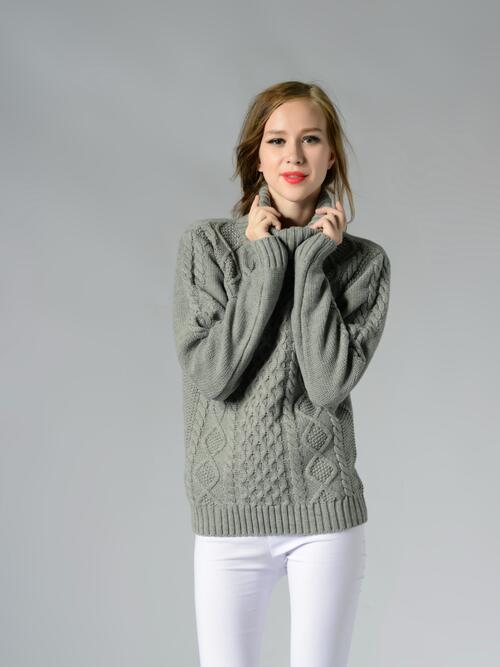 Cable-Knit Turtleneck Long Sleeve Sweater | Woman's Casual Acrylic Sweater