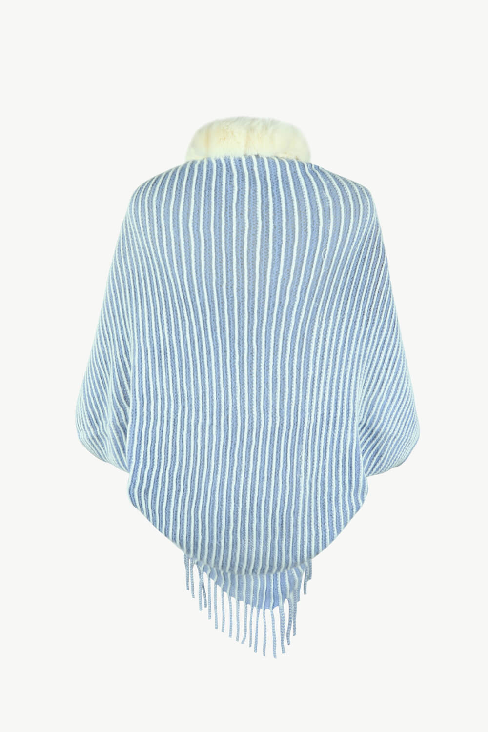 Striped Open Front Fringe Poncho | Casual Woman's Stretchy Polyester Poncho