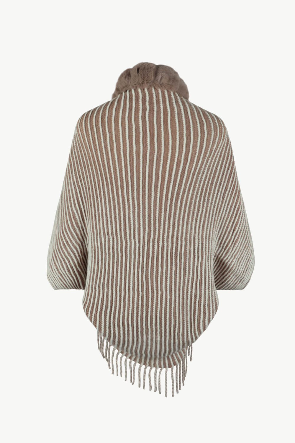 Striped Open Front Fringe Poncho | Casual Woman's Stretchy Polyester Poncho