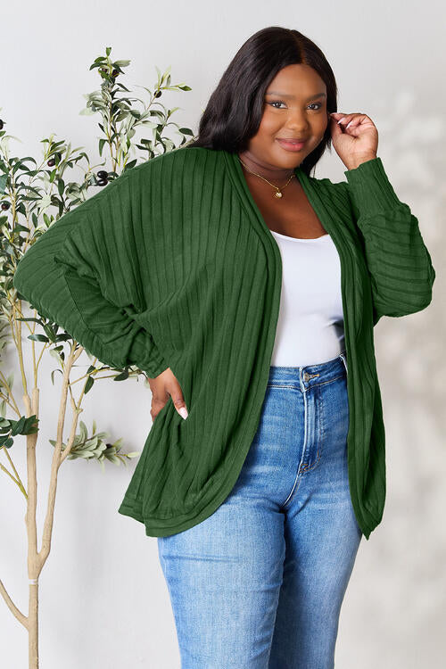 Basic Bae Full Size Ribbed Cocoon Cardigan | Polyester Openwork Cardigan