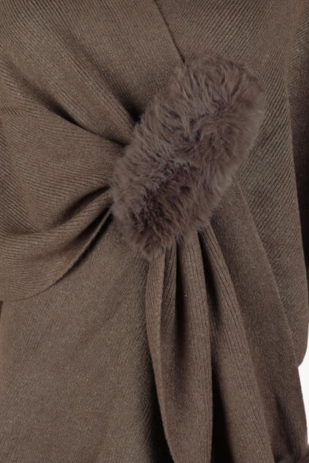 Surplice Neck Pom-Pom Trim Poncho | Casual Solid Stretchy Polyester Poncho