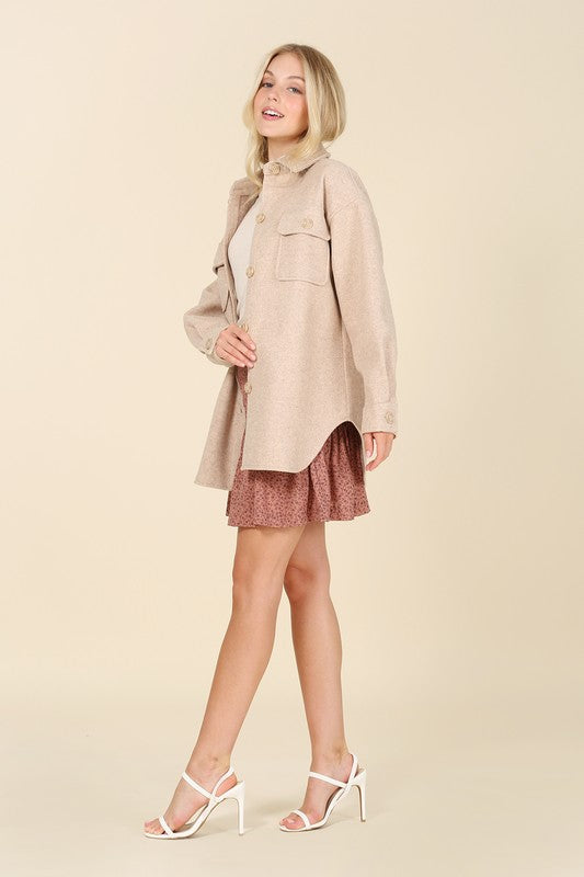 Light beige shacket with pockets Lilou