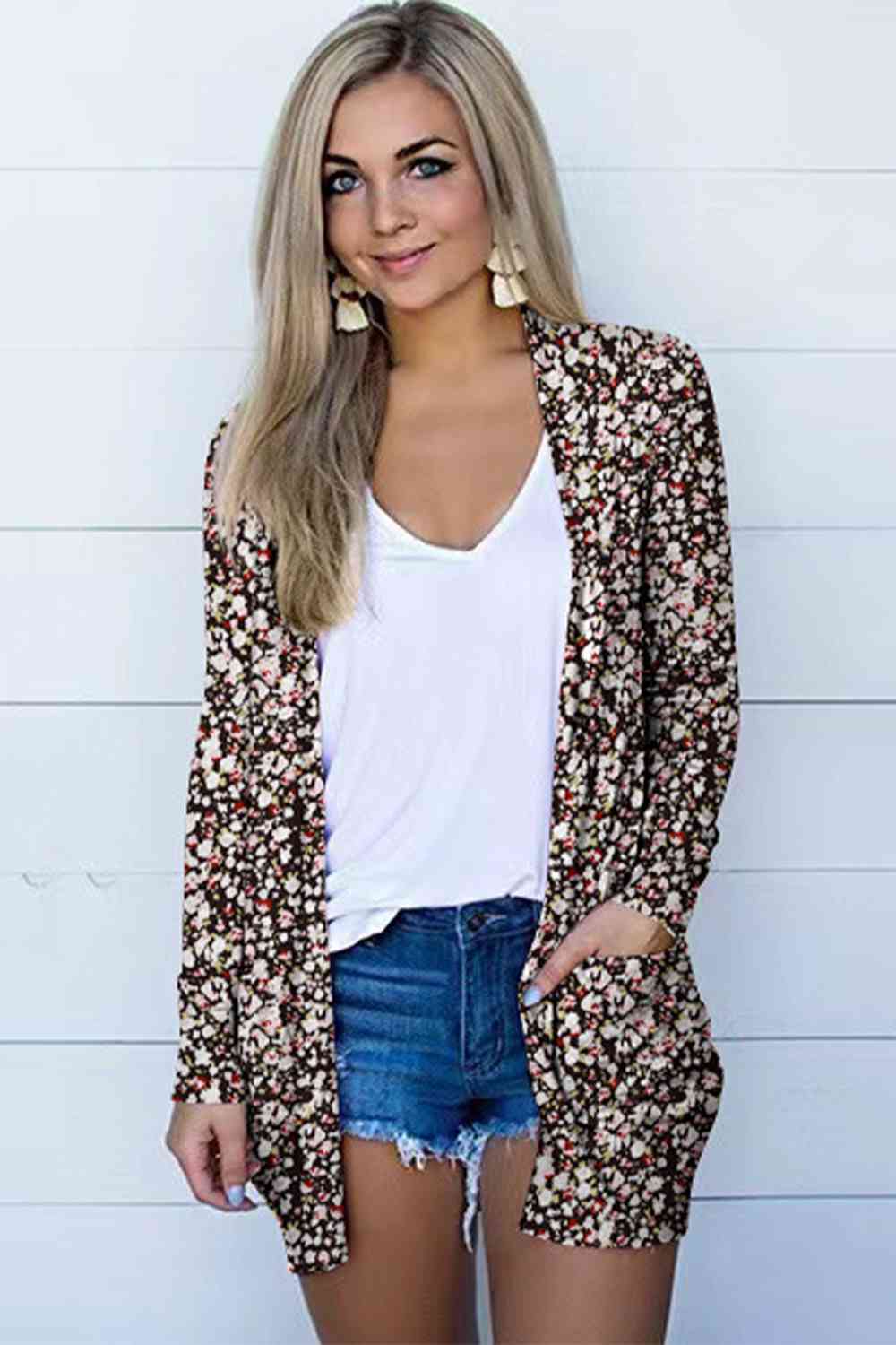 Printed Long Sleeve Cardigan | Casual Polyester Cardigan With Open Front