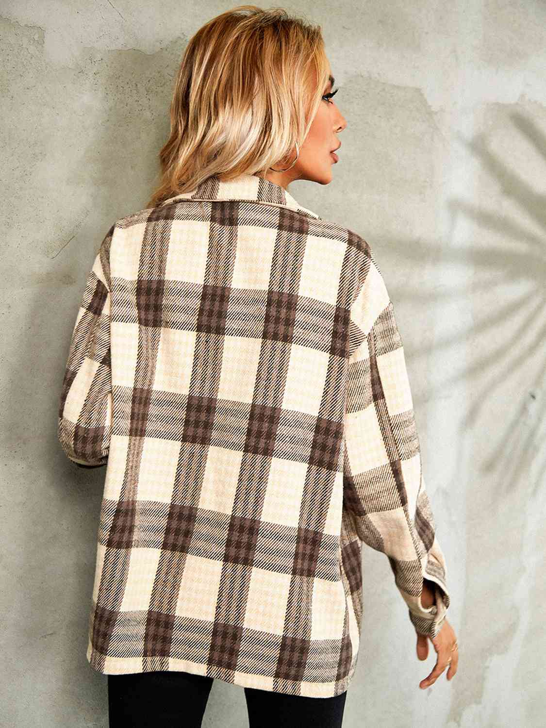 Plaid Button Down Collared Jacket | Woman's Casual Jacket With Chest Pockets