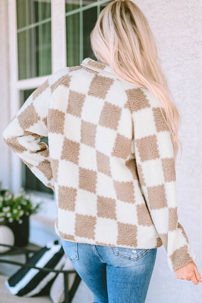 Checkered Snap Down Long Sleeve Jacket | Casual polyester Jacket With Pockets