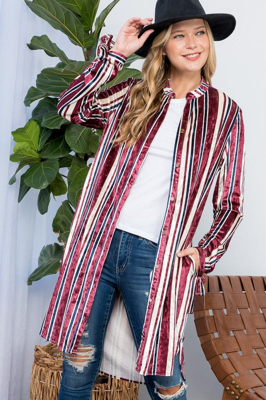 STRIPE VELVET LONG CARDIGAN e Luna