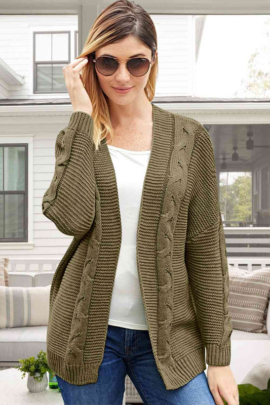 Cable-Knit Open Front Long Sleeve Cardigan