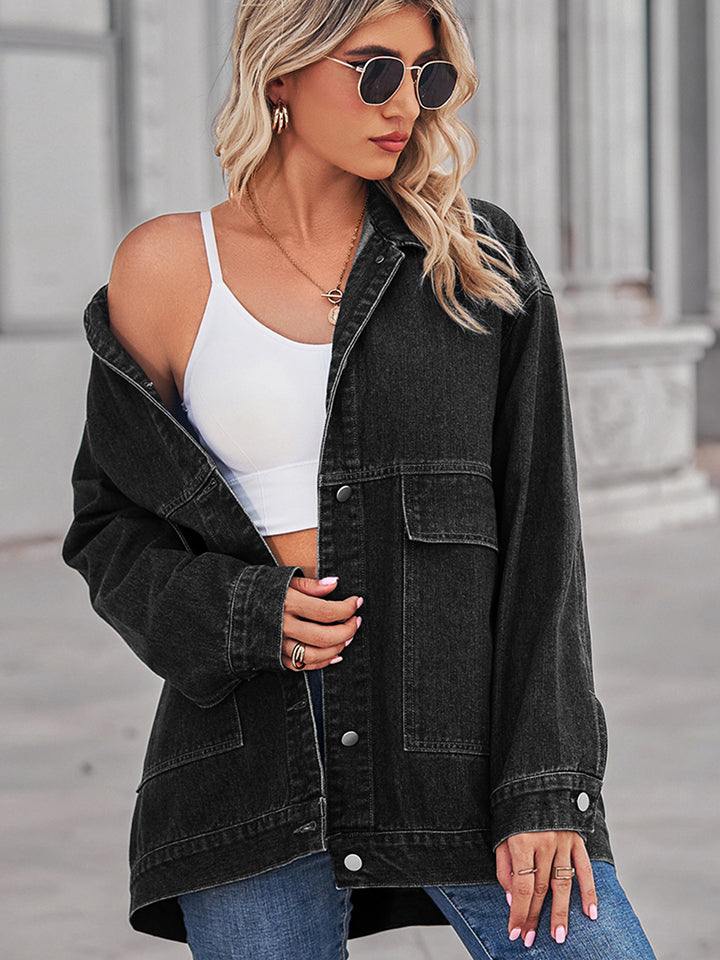 Dropped Shoulder Denim Jacket | Casual Jacket With Collar Neck & Button Closure