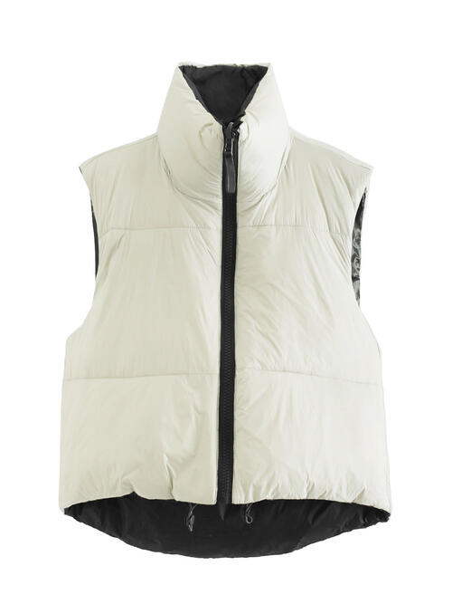 Zip Up Drawstring Reversible Vest | Polyester Solid Vest With Stand Up Collar