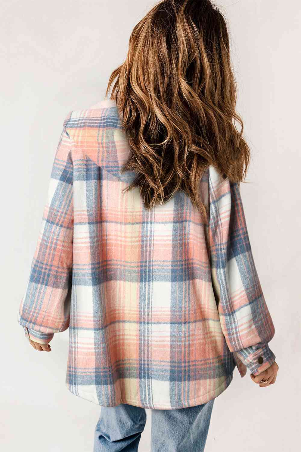 Plaid Snap Down Hooded Jacket | Casual Pocketed Jacket With Long Sleeves