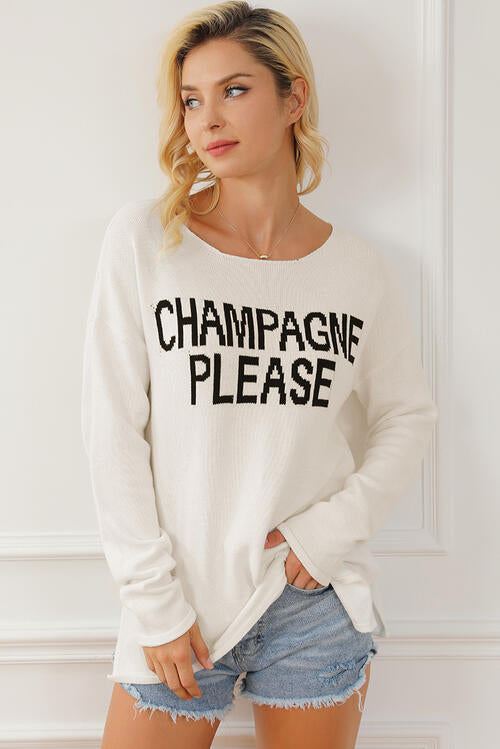 CHAMPAGNE PLEASE Long Sleeve Slit Sweater | Casual Stretchy Rayon Dress