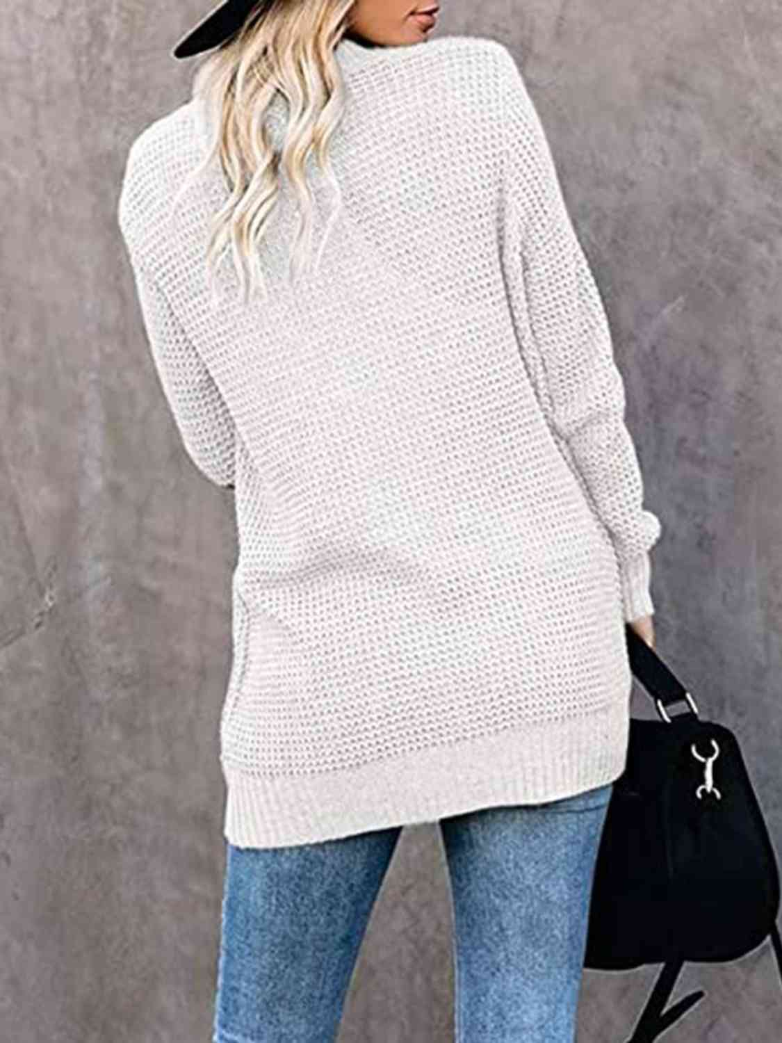 Open Front Long Sleeve Cardigan | Casual Polyester Cardigan With Side Pockets