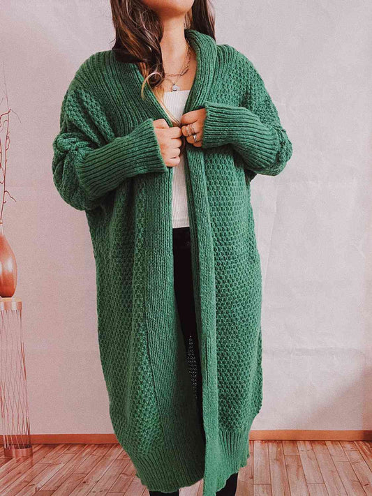 Open Front Longline Cardigan | Casual Solid Polyester Cardigan With Ribbed Hem