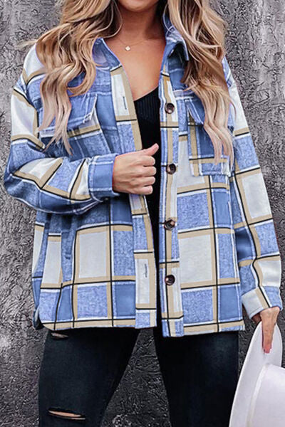 Plaid Pocketed Dropped Shoulder Coat | Casual Buttoned Coat With Collar Neck