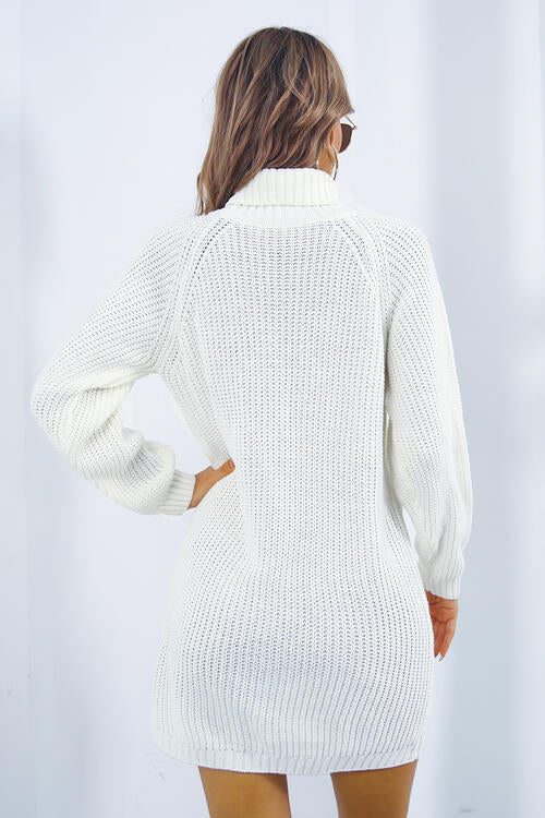 Buttoned Turtleneck Long Sleeve Sweater Dress | Solid Mini Acrylic Dress