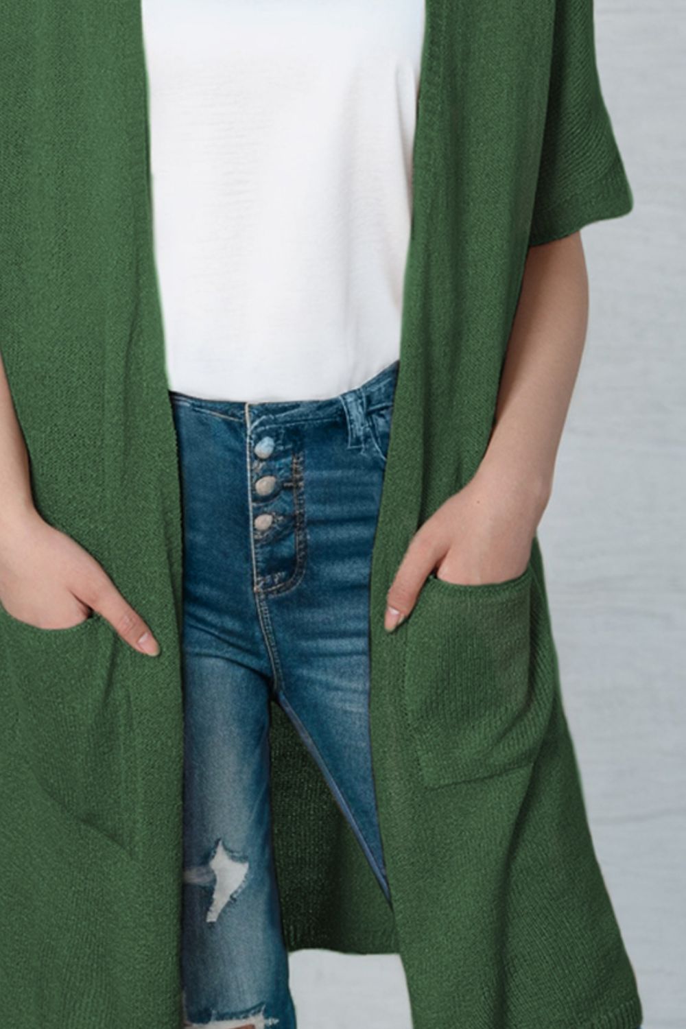 Open Front Sweater Cardigan with Pockets | Casual Solid Acrylic Cardigan