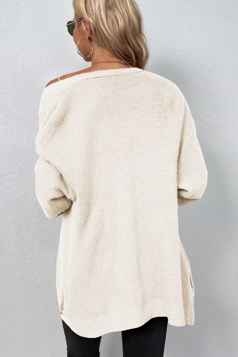 Cable-Knit Open Front Cardigan with Pockets | Casual Cardigan With Ribbed Sleeve