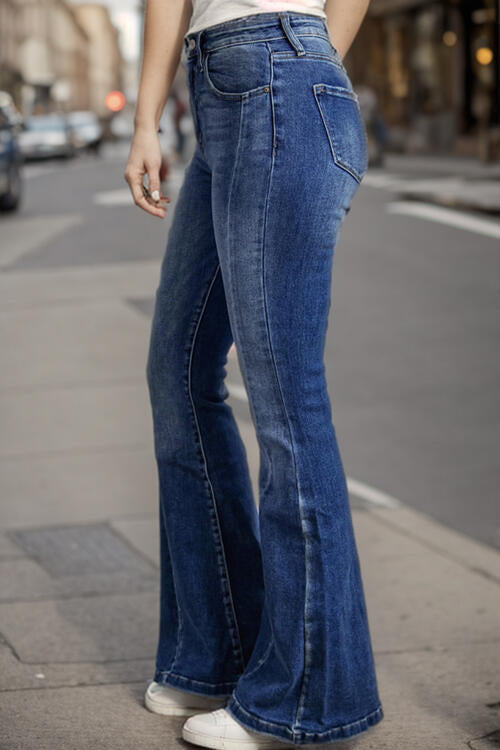 Plus Size High Waist Flare Jeans | Casual Pocketed Slightly Stretchy Jeans