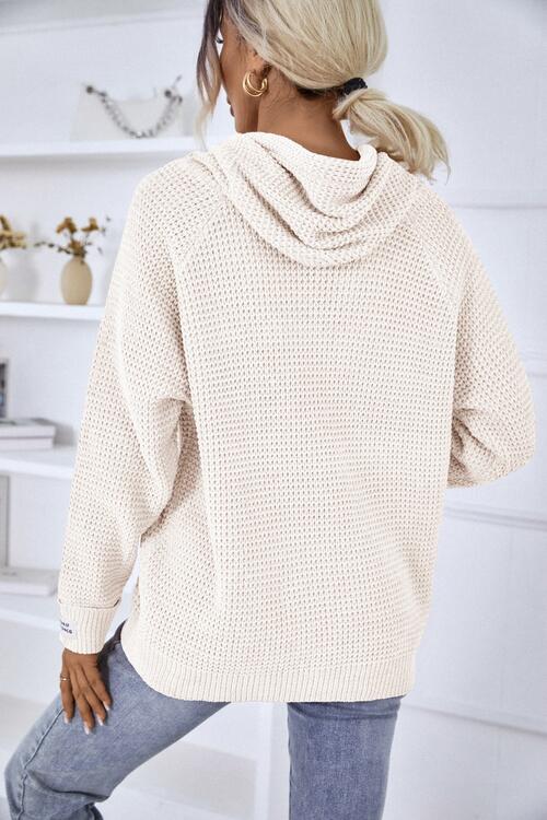 Drawstring Long Sleeve Hooded Sweater | Casual Stretchy Polyester Sweater