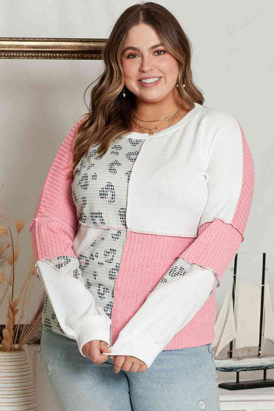 Plus Size Out Seamed Splicing Sweatshirt | Casual Cuffed Polyester Sweatshirt