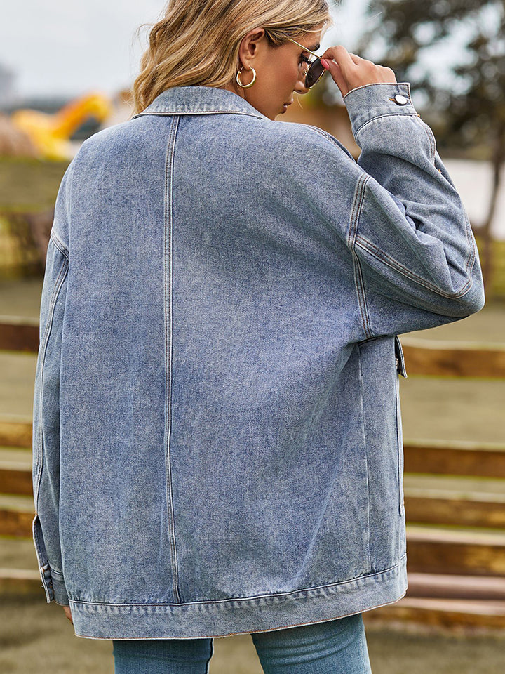 Dropped Shoulder Denim Jacket | Casual Jacket With Collar Neck & Button Closure