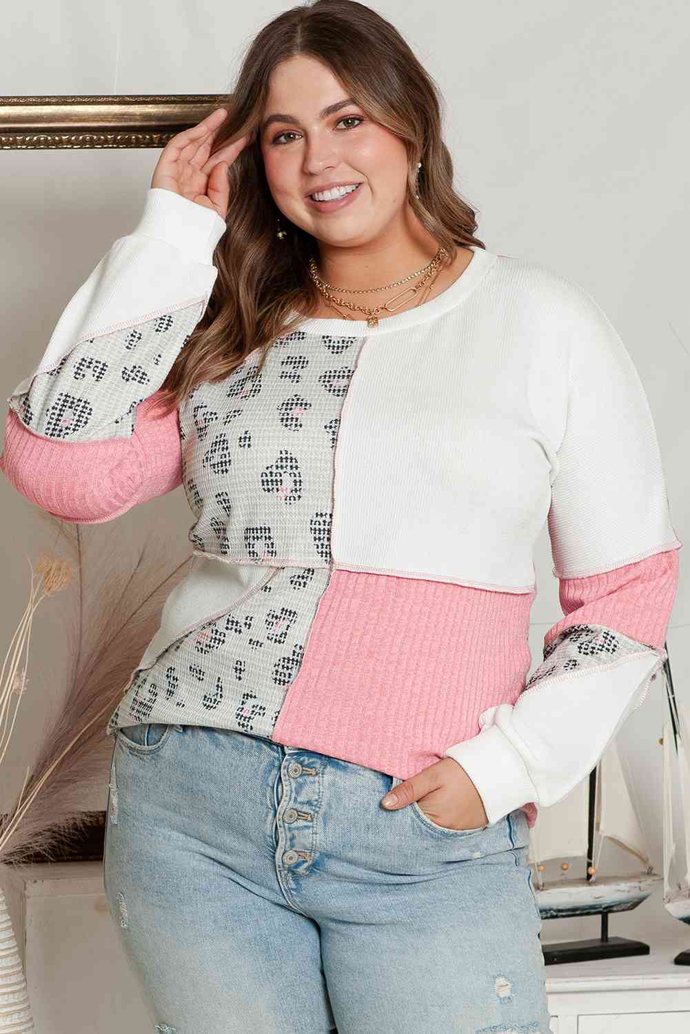 Plus Size Out Seamed Splicing Sweatshirt | Casual Cuffed Polyester Sweatshirt