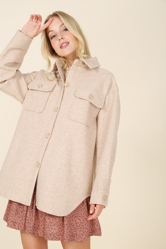 Light beige shacket with pockets Lilou