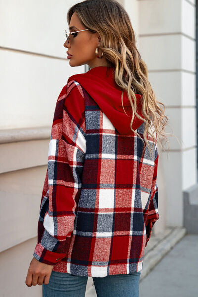 Button Up Plaid Hooded Jacket | Casual Polyester Modern Jacket With long Sleeves