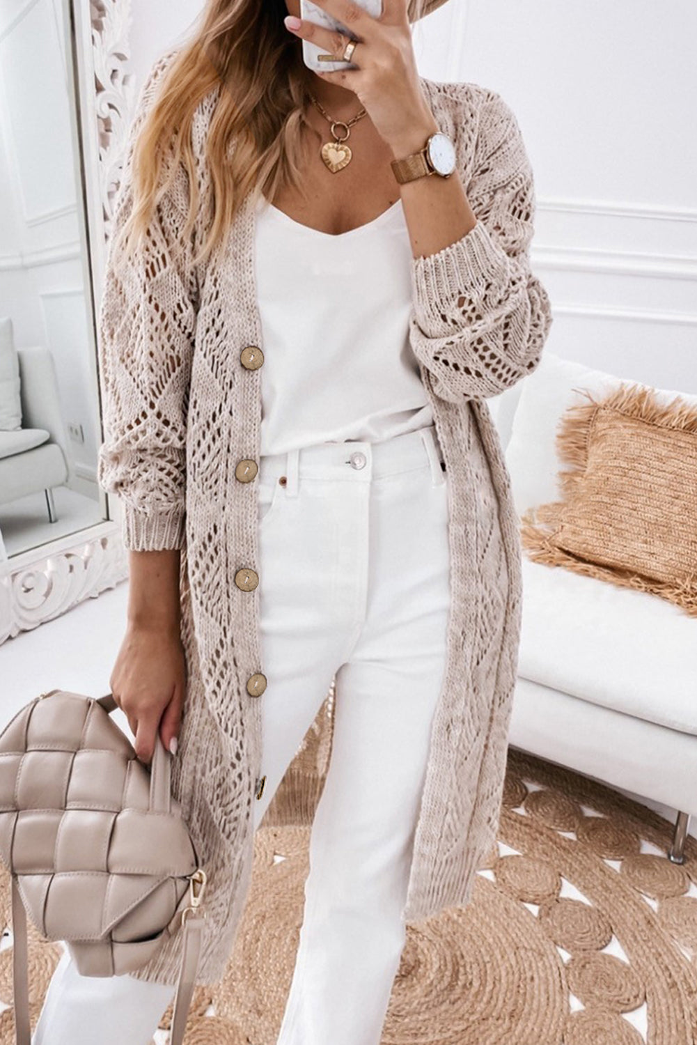 V-Neck Long Sleeve Cardigan | Knitted Cardigan | Button Front Warm Cozy Cardigan