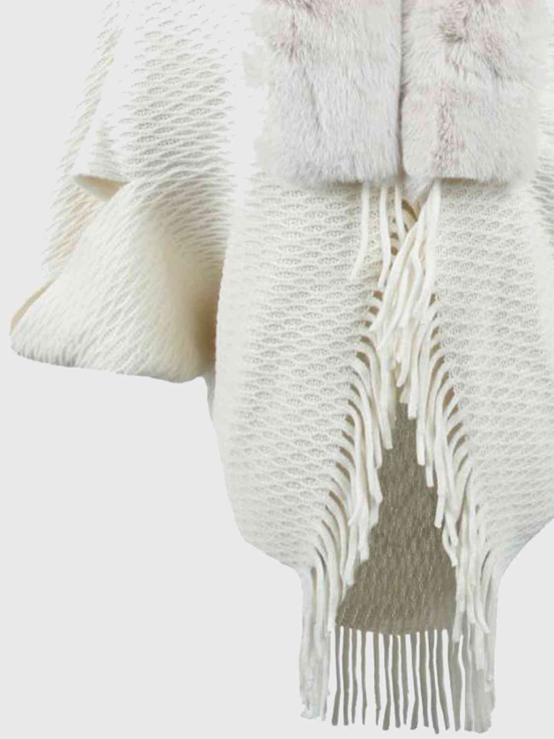 Open Front Fringe Hem Poncho | Casual Solid Fur Stretchy Polyester Poncho