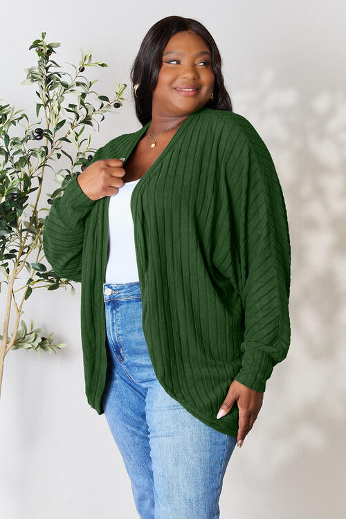 Basic Bae Full Size Ribbed Cocoon Cardigan | Polyester Openwork Cardigan