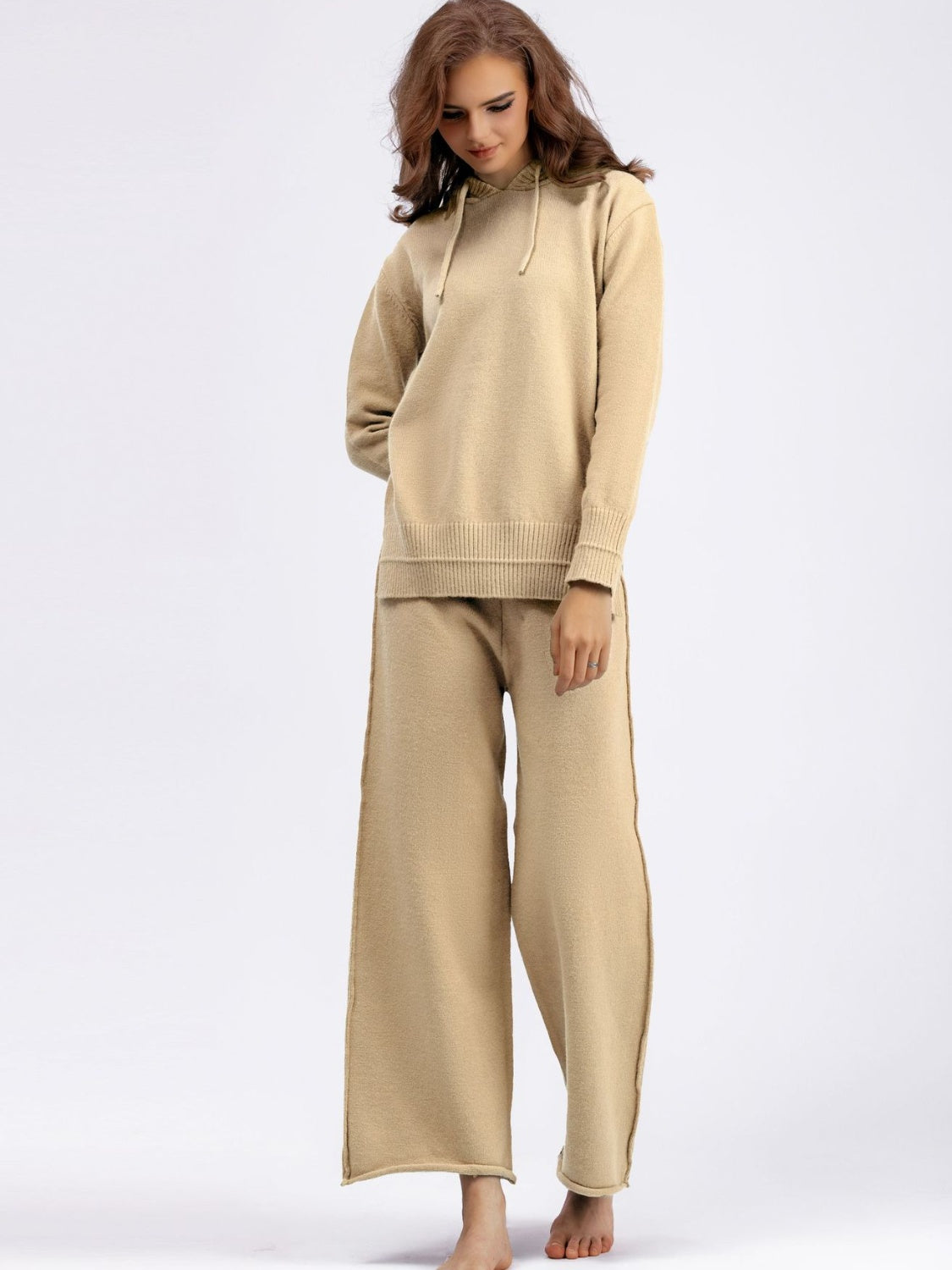 Long Sleeve Hooded Sweater and Knit Pants Set