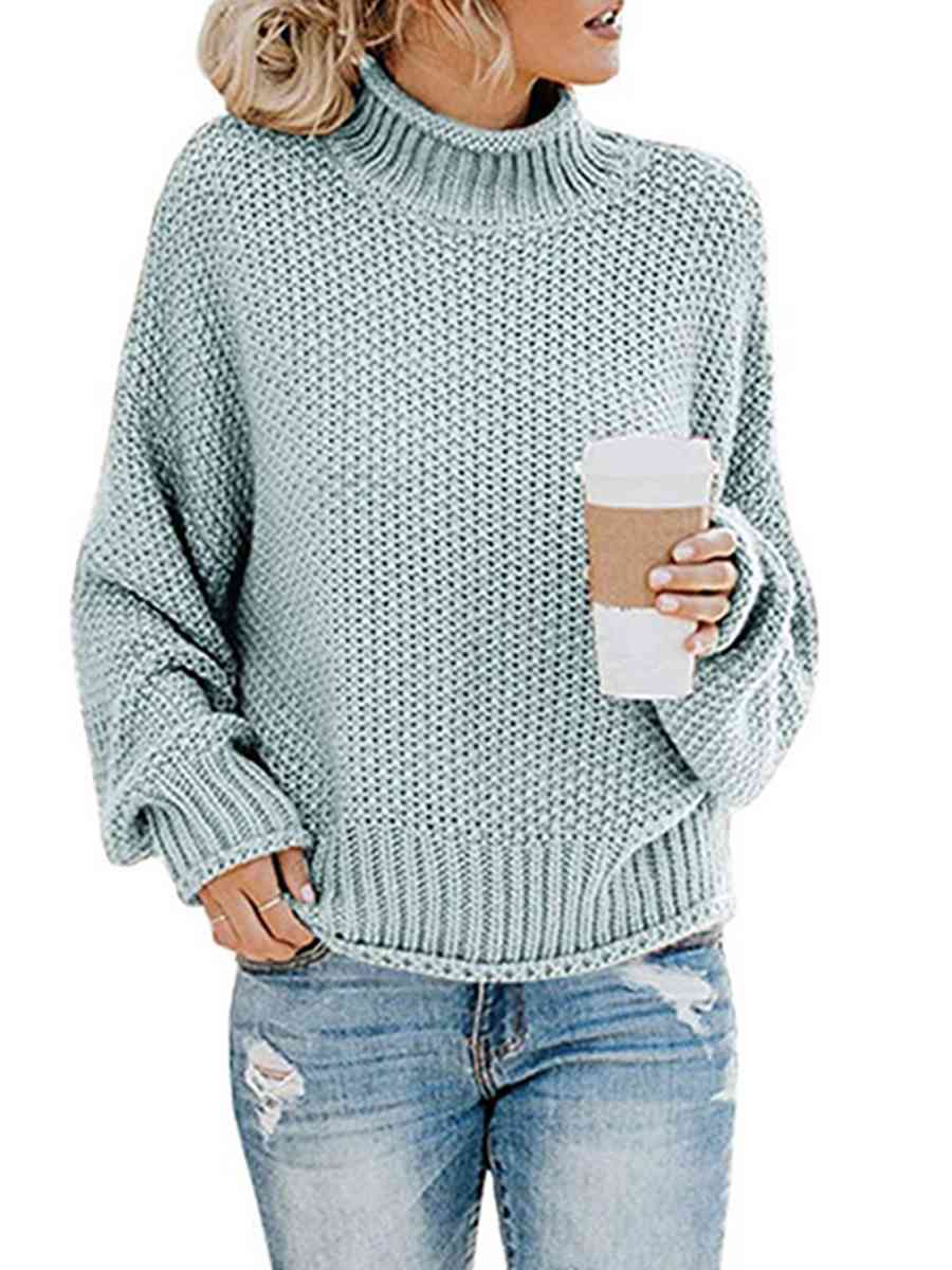 Turtleneck Dropped Shoulder Sweater | Casual Relaxed Fit Stretch Sweater