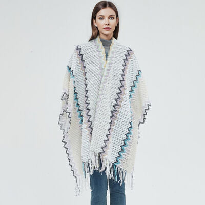 Wavy Striped Fringe Detail Shawl