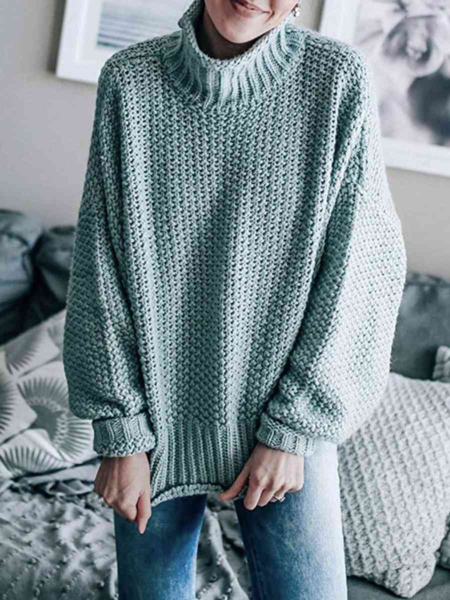 Turtleneck Dropped Shoulder Sweater | Casual Relaxed Fit Stretch Sweater