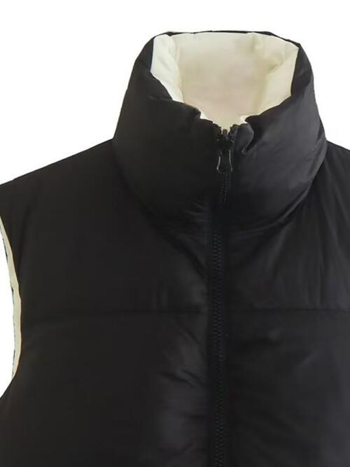 Zip Up Drawstring Reversible Vest | Polyester Solid Vest With Stand Up Collar