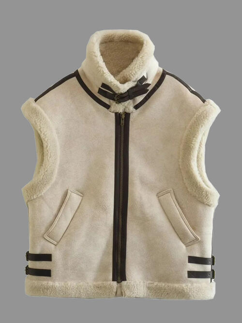 Contrast Zip Up Fleece Vest | Polyester Vest With High Neck And Straps