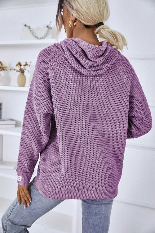 Drawstring Long Sleeve Hooded Sweater | Casual Stretchy Polyester Sweater