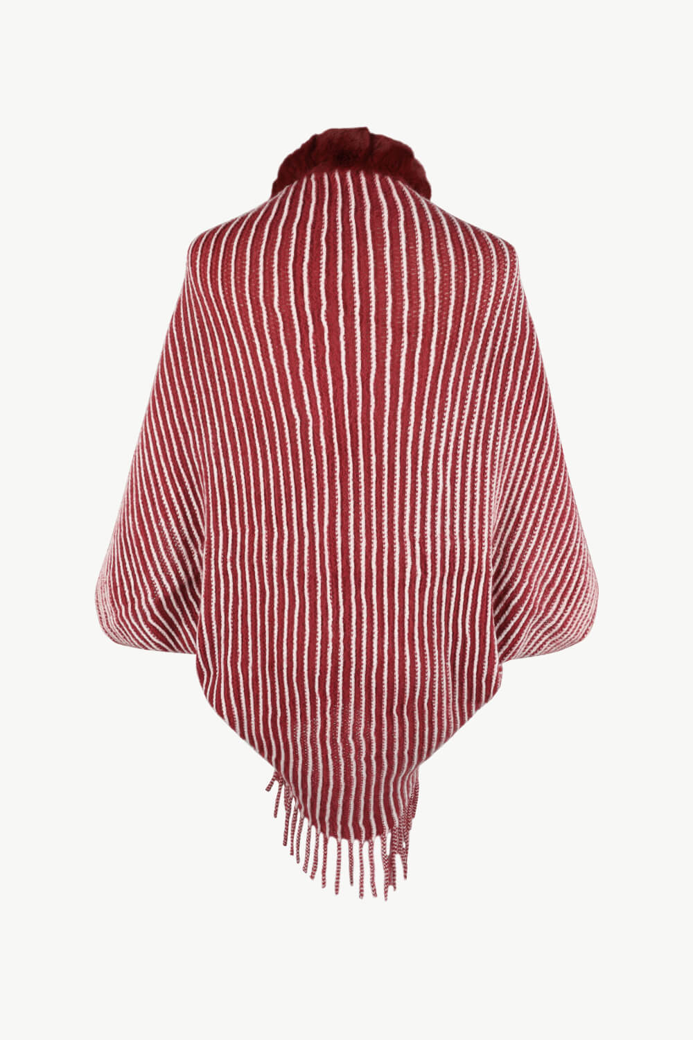 Striped Open Front Fringe Poncho | Casual Woman's Stretchy Polyester Poncho