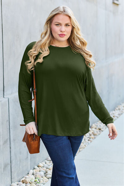 Basic Bae Full Size Round Neck Dropped Shoulder T-Shirt | Long Sleeves T-Shirt