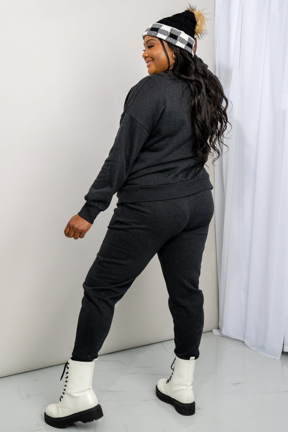 Zenana Full Size Sweatshirt and Joggers Lounge Set with Pockets in Charcoal | Dark Grey Plus and Regual Size Sporty Set | Soft Homewear daycasual..com