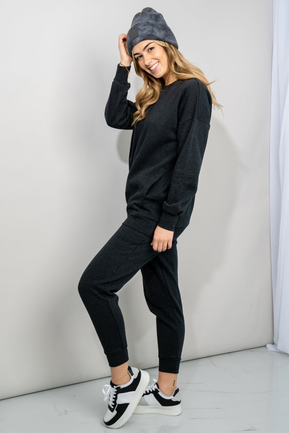 Zenana Full Size Sweatshirt and Joggers Lounge Set with Pockets in Charcoal | Dark Grey Plus and Regual Size Sporty Set | Soft Homewear daycasual..com