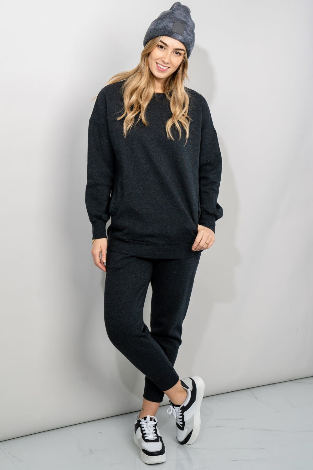 Zenana Full Size Sweatshirt and Joggers Lounge Set with Pockets in Charcoal | Dark Grey Plus and Regual Size Sporty Set | Soft Homewear daycasual..com