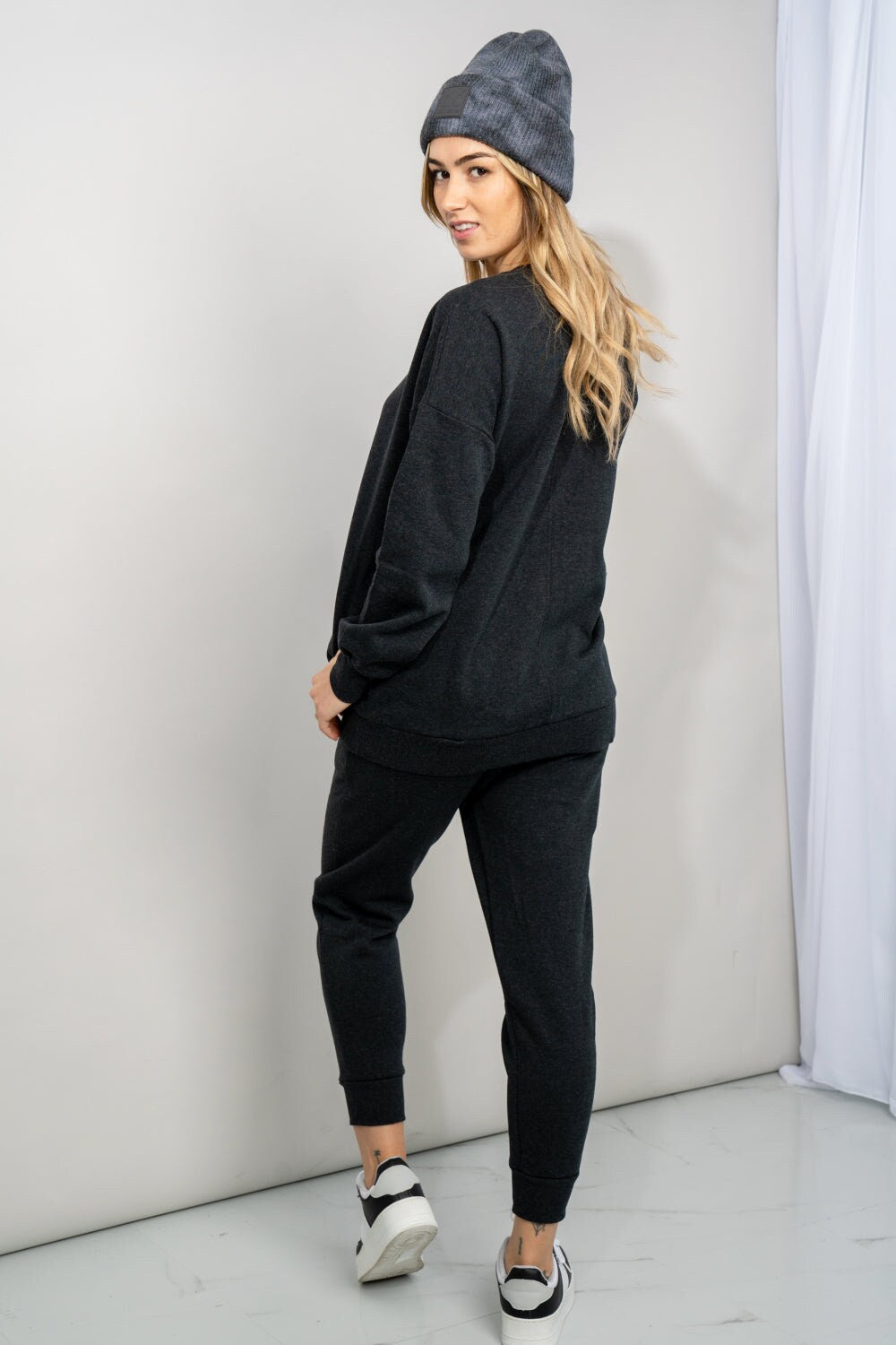 Zenana Full Size Sweatshirt and Joggers Lounge Set with Pockets in Charcoal | Dark Grey Plus and Regual Size Sporty Set | Soft Homewear daycasual..com